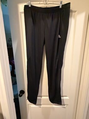 adidas Black Tapered Leg Warmup Pants with Tag Detail